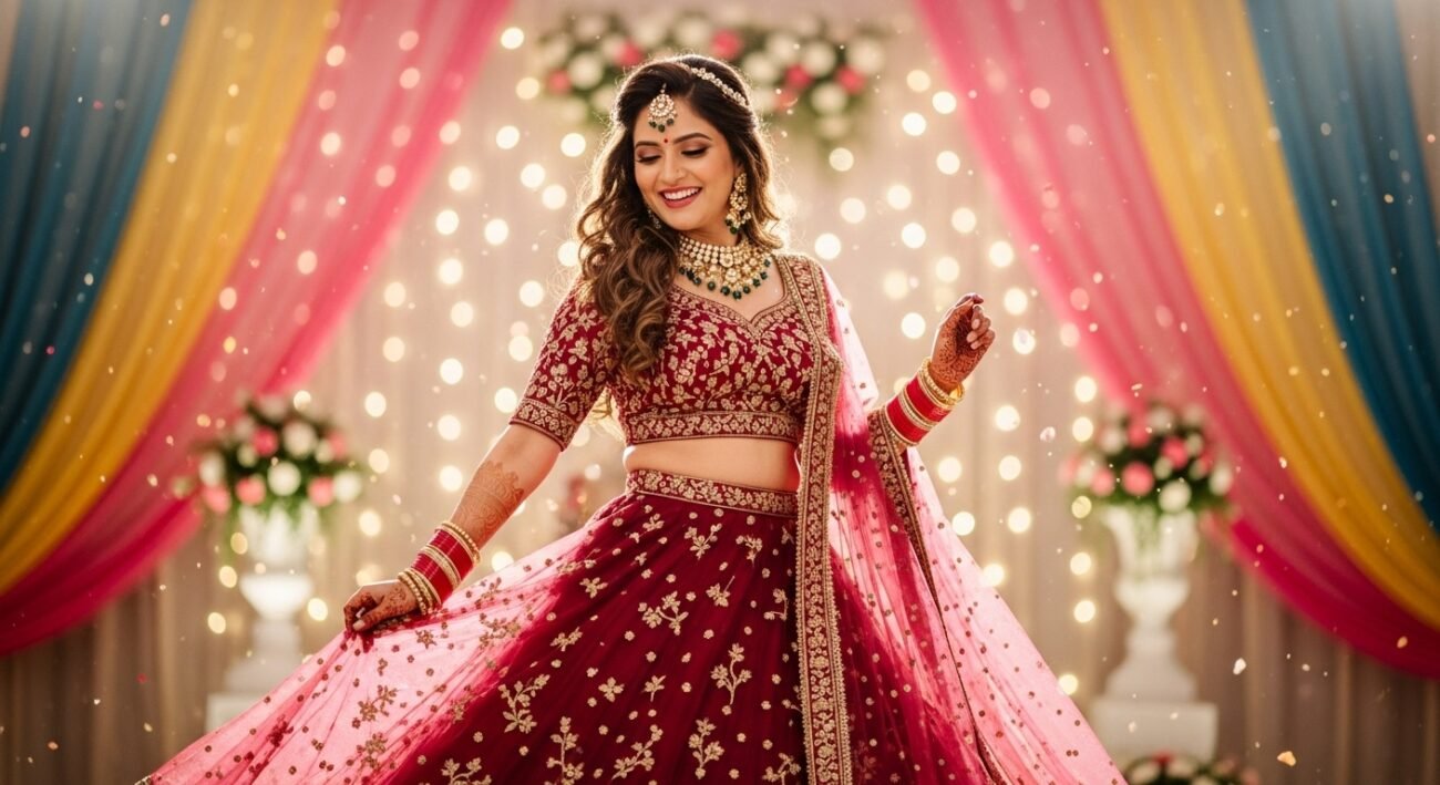 maroon bridal lehenga