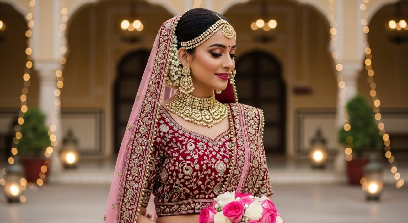 royal maroon colour lehenga for bride