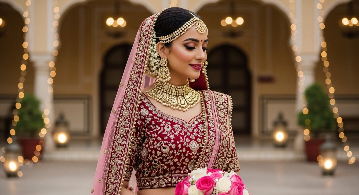 royal maroon colour lehenga for bride