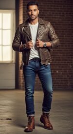 brown leather jacket