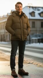 mens puffer green jacket