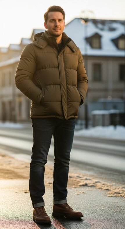 mens puffer green jacket